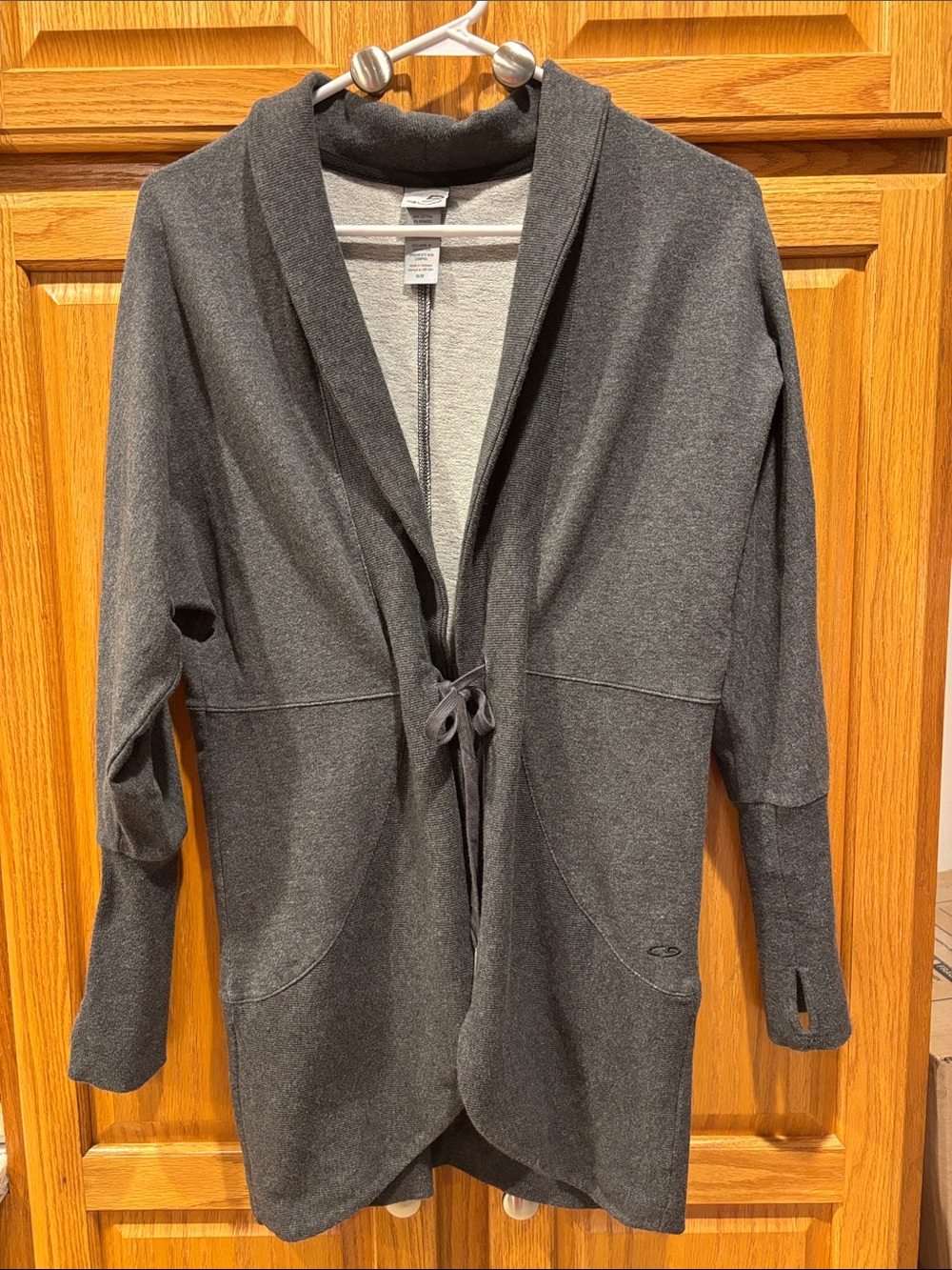 Champion Women's Charcoal Gray Open-Front Drawstring Cardigan-SIZE M-